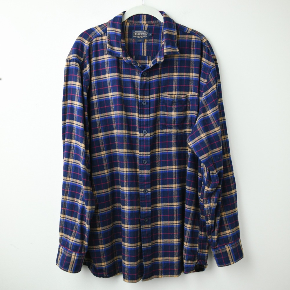 Pendleton Flannel Shirt Mens XL Blue Cotton RA509 Cascade Elbow Patch - Picture 1 of 9